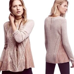 Anthropologie Moth Anita Mix‎ Cable
Knit Swing Sweater In Pink s